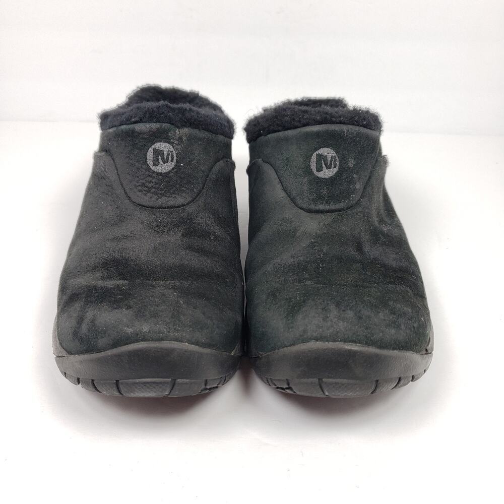 Merrell Encore Q2 Ice Womens Sz 9 Black Leather Slip On Faux Fur Mule Clog Shoes - Picture 5 of 11
